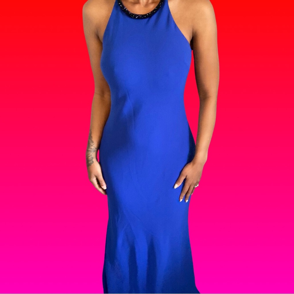 Calvin Klein Women's Embellished Halter-Neck Crepe Gown!